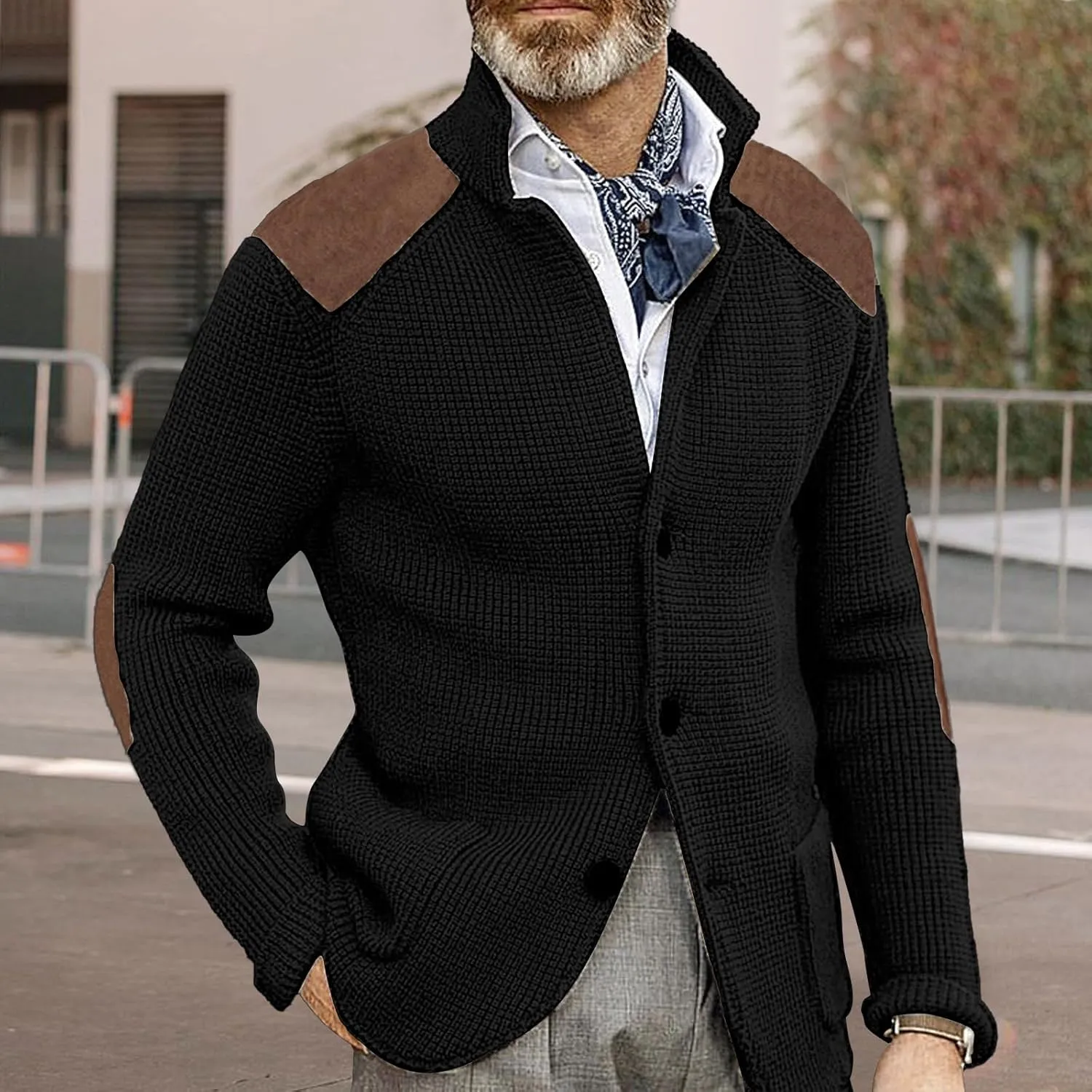 Mens Button Down Cardigan Sweaters Long Sleeve Stand Collar Coat Casual Knit Sweaters