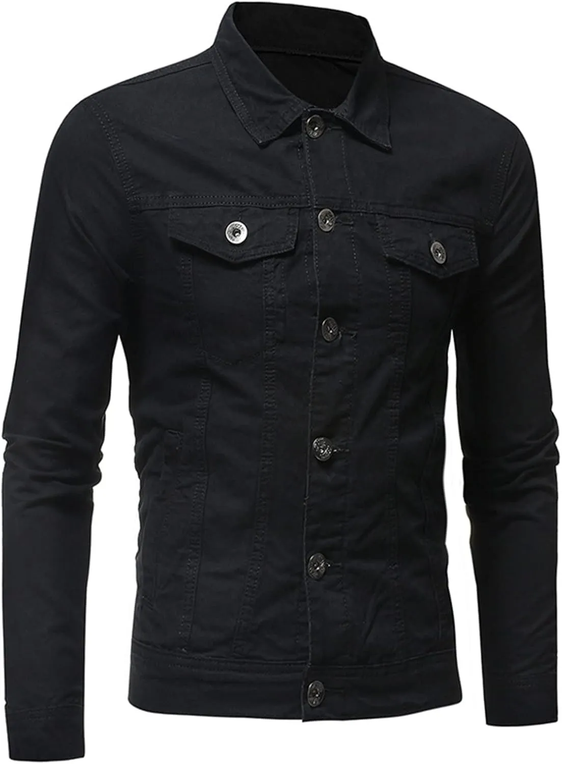 Mens Buttons Denim Jacket Ripped Slim Jean Jacket Coat Trucker Jacket Relaxed Fit Denim Sherpa-Lined Jacket