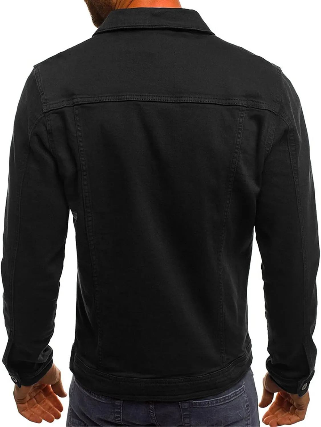 Mens Buttons Denim Jacket Ripped Slim Jean Jacket Coat Trucker Jacket Relaxed Fit Denim Sherpa-Lined Jacket