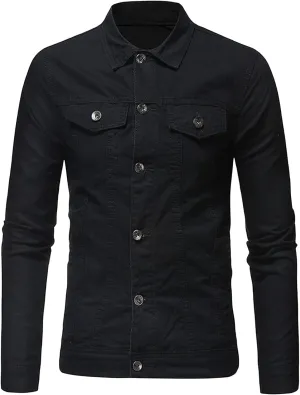 Mens Buttons Denim Jacket Ripped Slim Jean Jacket Coat Trucker Jacket Relaxed Fit Denim Sherpa-Lined Jacket
