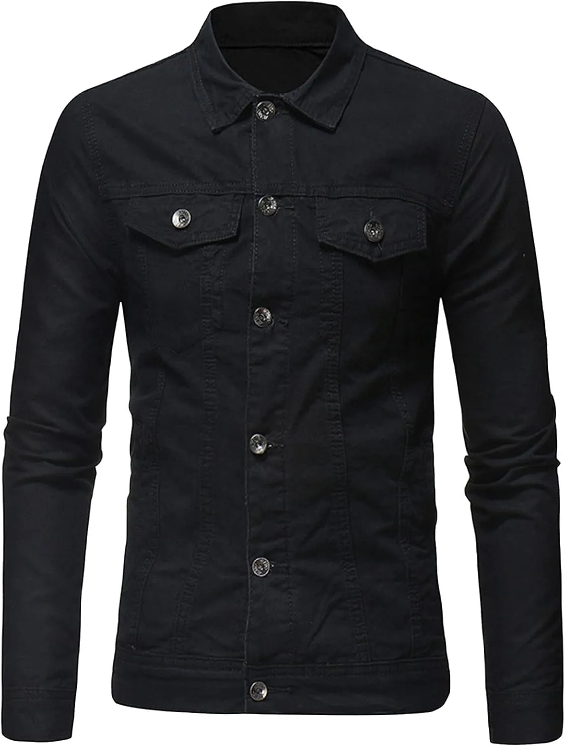 Mens Buttons Denim Jacket Ripped Slim Jean Jacket Coat Trucker Jacket Relaxed Fit Denim Sherpa-Lined Jacket