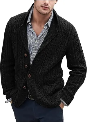 Men's Cable Knit Cardigan Sweaters Casual Button Down Sweaters Winter Knit Sweater Big and Tall Cardigan Sweaters