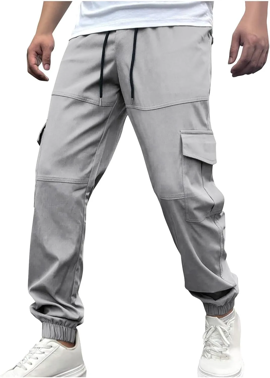 Men's Cargo Pants Joggers Drawstring Waist Multi Pocket Bottoms Loose Fit for Streetwear Gym or Travel