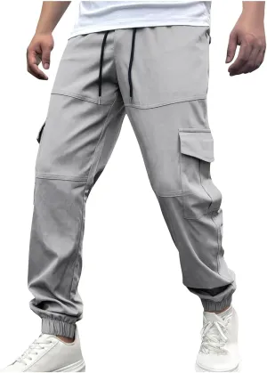 Men's Cargo Pants Joggers Drawstring Waist Multi Pocket Bottoms Loose Fit for Streetwear Gym or Travel