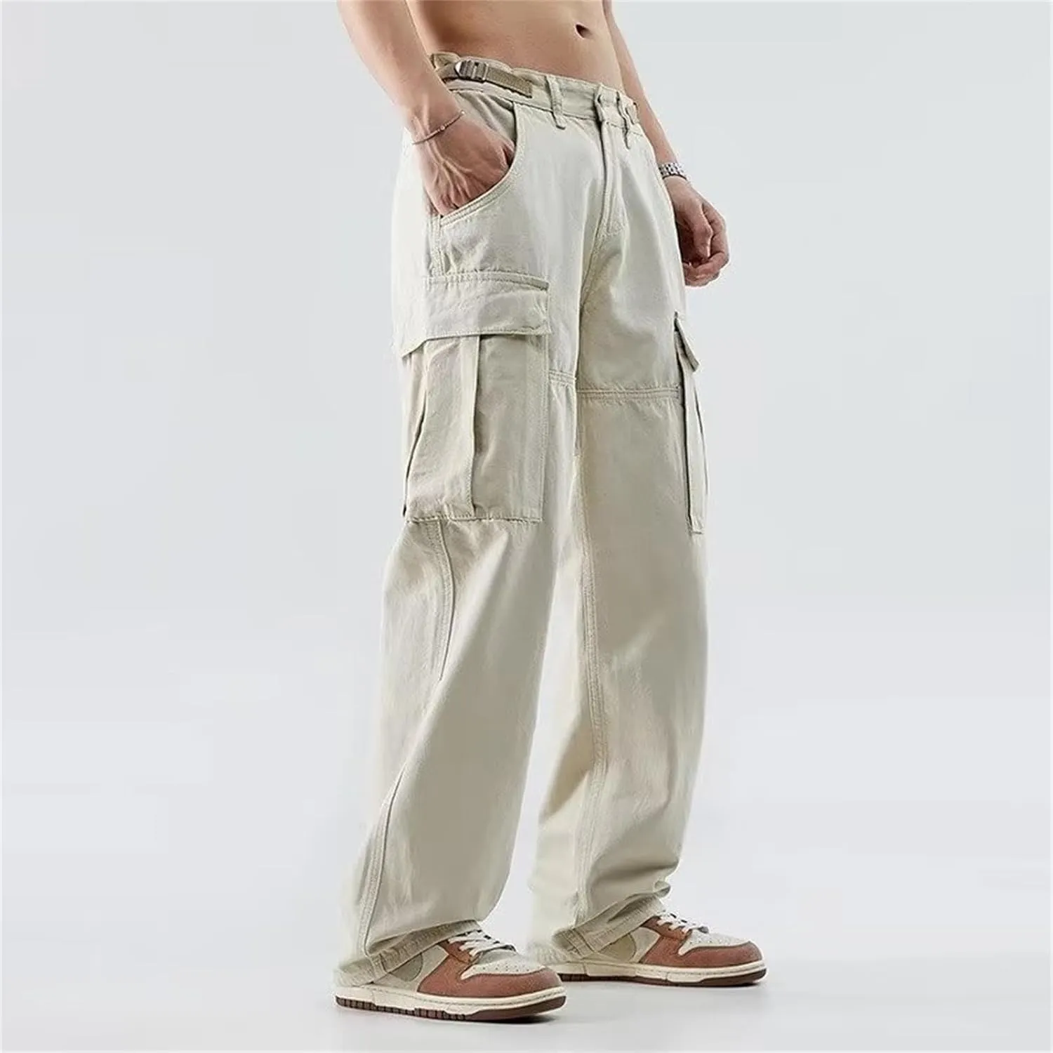 Men's Casual Baggy Cargo Pants with Multi-Pockets Streetwear Wide Leg Trousers Loose Outdoor Hiking Streetwear Pants