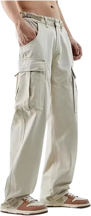 Men's Casual Baggy Cargo Pants with Multi-Pockets Streetwear Wide Leg Trousers Loose Outdoor Hiking Streetwear Pants