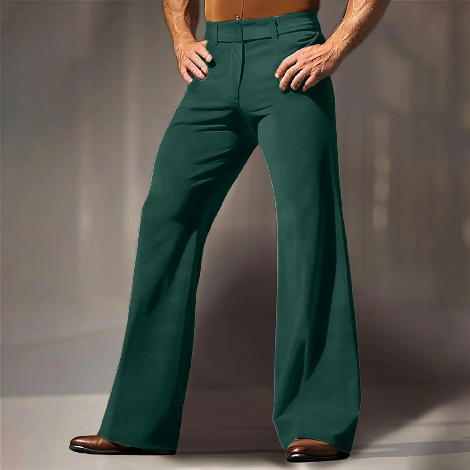 Mens Casual Bell - Bottoms Pants Smoothing Vintage Classic Straight Leg Loose Fit Trousers Dance Party Trousers