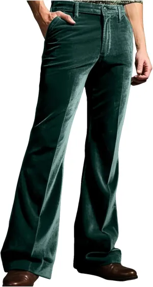 Mens Casual Bell - Bottoms Pants Smoothing Vintage Classic Straight Leg Loose Fit Trousers Dance Party Trousers