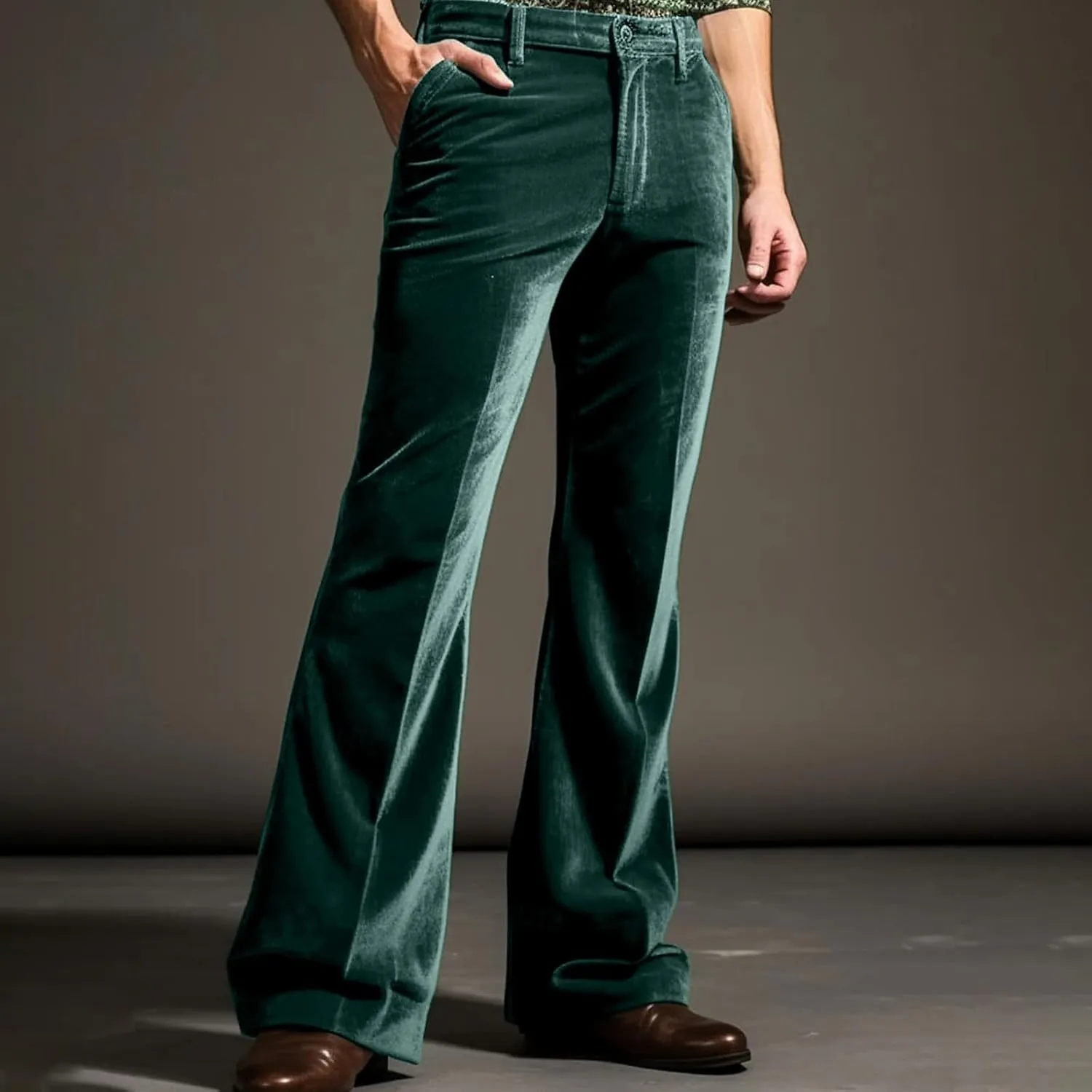 Mens Casual Bell - Bottoms Pants Smoothing Vintage Classic Straight Leg Loose Fit Trousers Dance Party Trousers