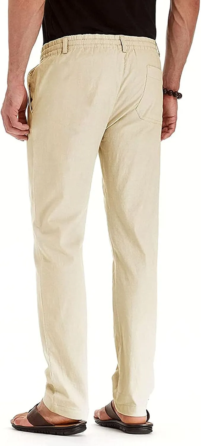 Mens Casual Chino Trouser Cotton Jogger Drawstring Elastic Waist Pants Solid Athletic Sweat Pants Pyjama Bottoms