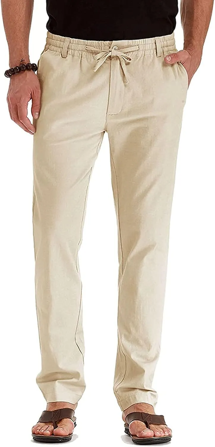 Mens Casual Chino Trouser Cotton Jogger Drawstring Elastic Waist Pants Solid Athletic Sweat Pants Pyjama Bottoms