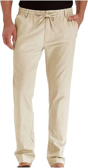 Mens Casual Chino Trouser Cotton Jogger Drawstring Elastic Waist Pants Solid Athletic Sweat Pants Pyjama Bottoms