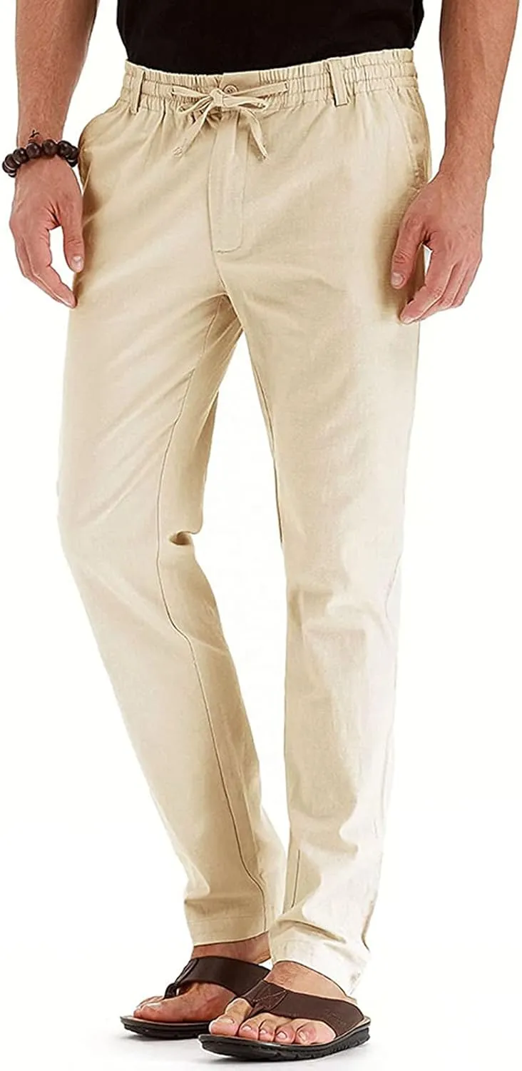 Mens Casual Chino Trouser Cotton Jogger Drawstring Elastic Waist Pants Solid Athletic Sweat Pants Pyjama Bottoms