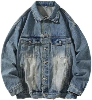 Men's Denim Jacket Casual Regular Fit Button Down Long Sleeve Jean Trucker Jacket Distressed Ripped Trucker Jacket