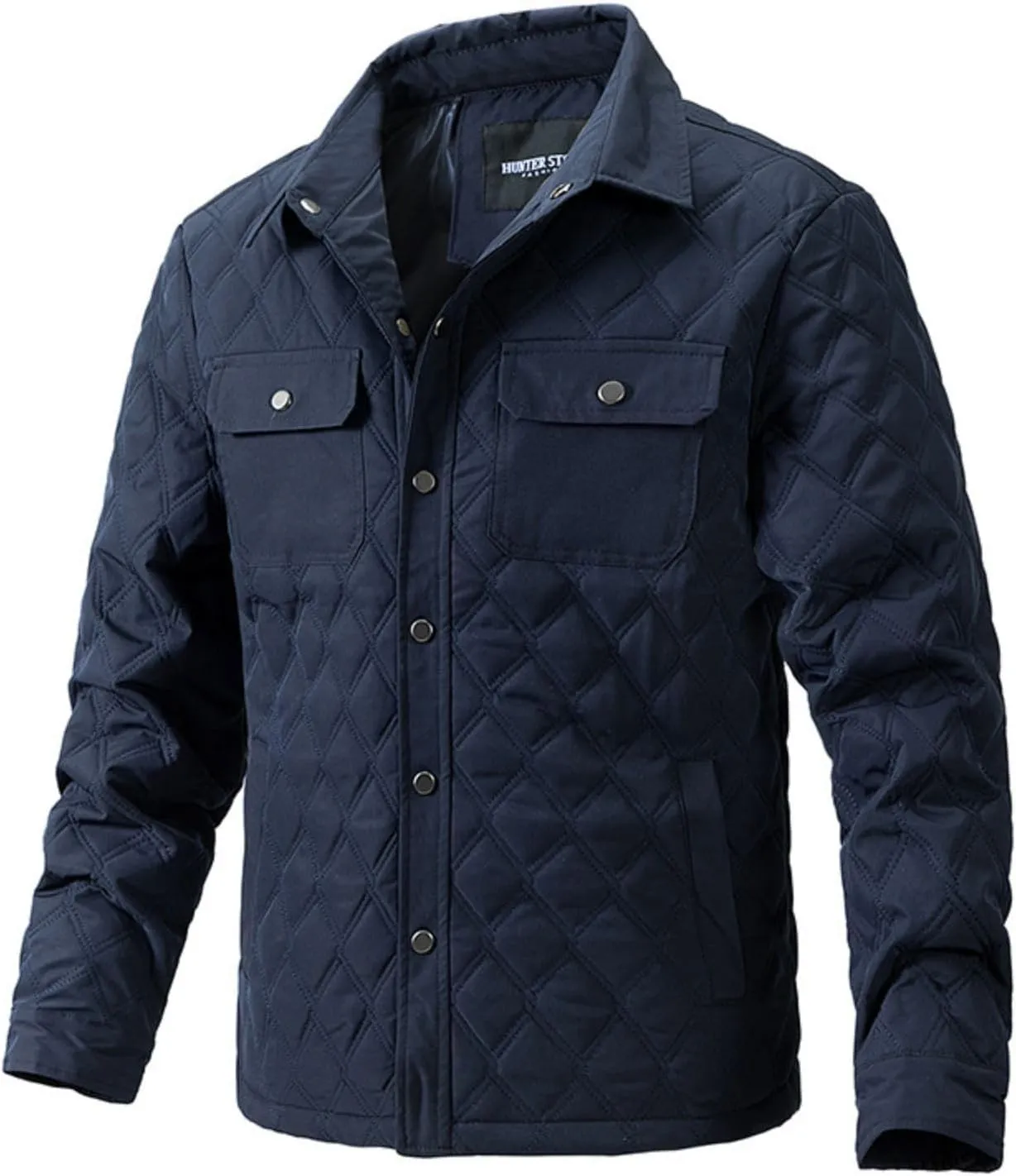 Men's Diamond Quilted Puffer Jacket Casual Fall Winter Shirts Snap Button Down Shirt Jackets for Men with Pockets
