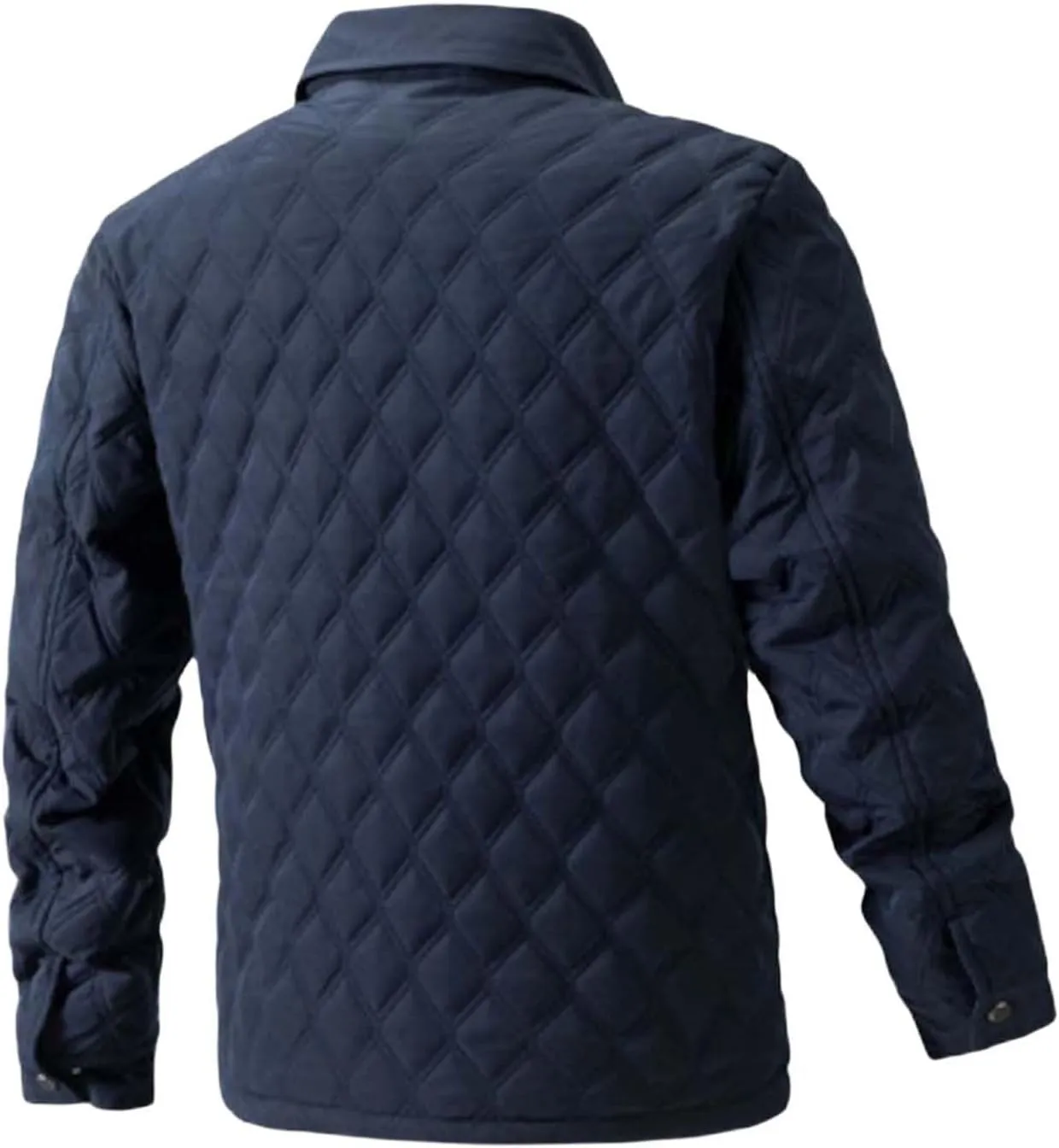 Men's Diamond Quilted Puffer Jacket Casual Fall Winter Shirts Snap Button Down Shirt Jackets for Men with Pockets