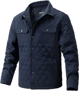 Men's Diamond Quilted Puffer Jacket Casual Fall Winter Shirts Snap Button Down Shirt Jackets for Men with Pockets