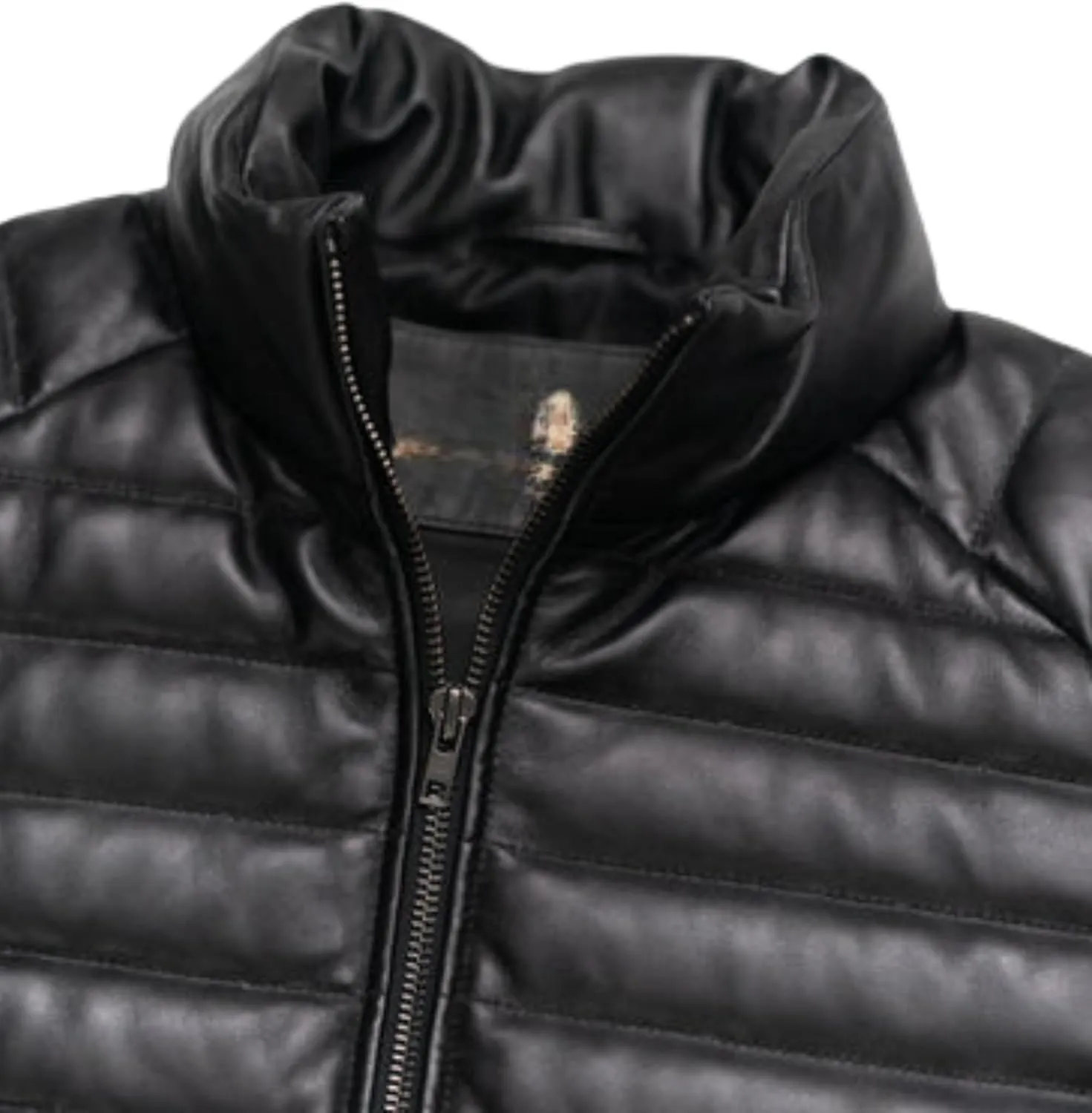 Men's Down Puffer Lamb Leather Vest, Quilted Bubble Jacket, Sleeveless, Full Zipper, Lightweight
