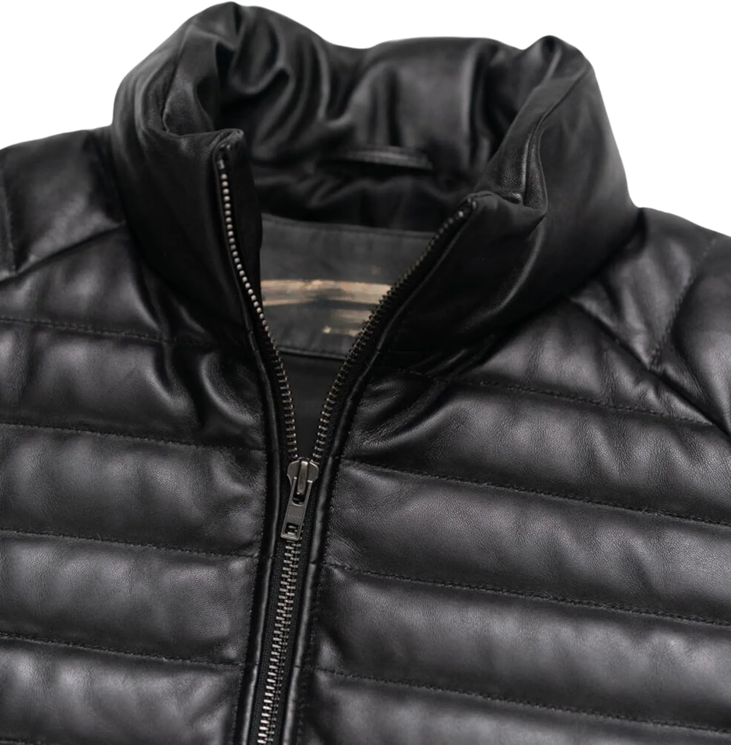 Men's Down Puffer Lamb Leather Vest, Quilted Bubble Jacket, Sleeveless, Full Zipper, Lightweight