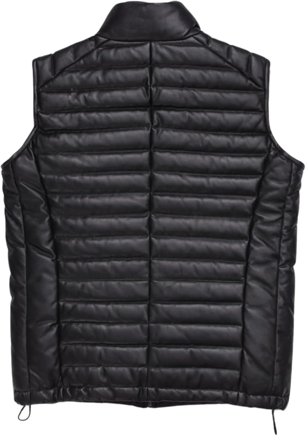 Men's Down Puffer Lamb Leather Vest, Quilted Bubble Jacket, Sleeveless, Full Zipper, Lightweight
