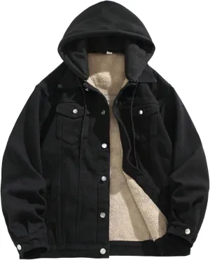 Mens Fashion Classic Jacket Button Long Sleeve Wash Jackets Hip Hop Trucker Hooded Jackets with Prockets