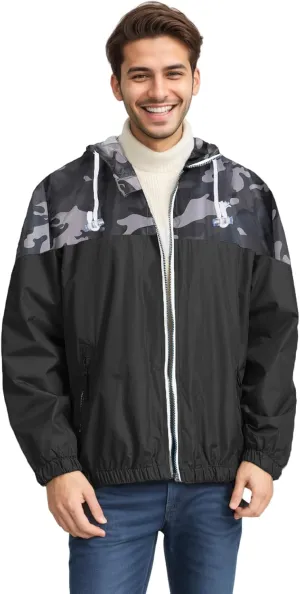 Mens Jackets,Lightweight Waterproof Jacket,Windbreaker Jackets for Men,Outdoor Hooded Pocket Raincoat Jacket