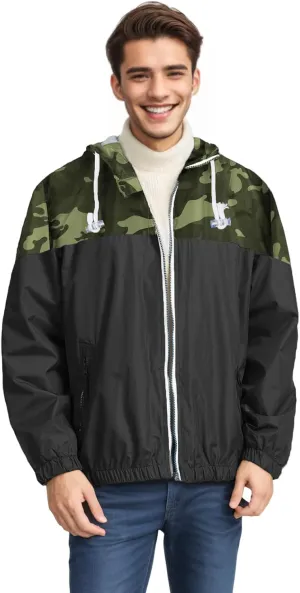 Mens Jackets,Lightweight Waterproof Jacket,Windbreaker Jackets for Men,Outdoor Hooded Pocket Raincoat Jacket