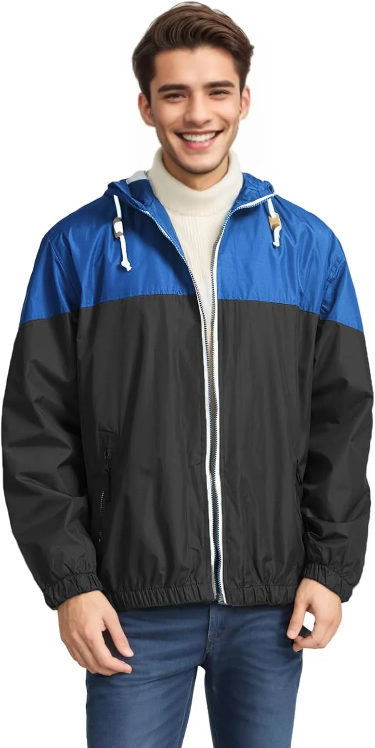 Mens Jackets,Lightweight Waterproof Jacket,Windbreaker Jackets for Men,Outdoor Hooded Pocket Raincoat Jacket