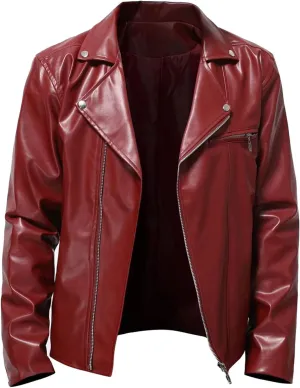 Mens Leather Jackets Casual Faux Leather Motorcycle Jacket Biker Vintage Outwear Classic Fit Full Zipper Jackets