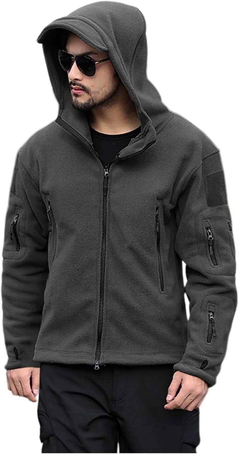 Men's Military Army Jacket Tactical Full Zip Fleece Hoodie Outdoor Hiking Sport Warm Coat Pocket with Zipper Fall Winter