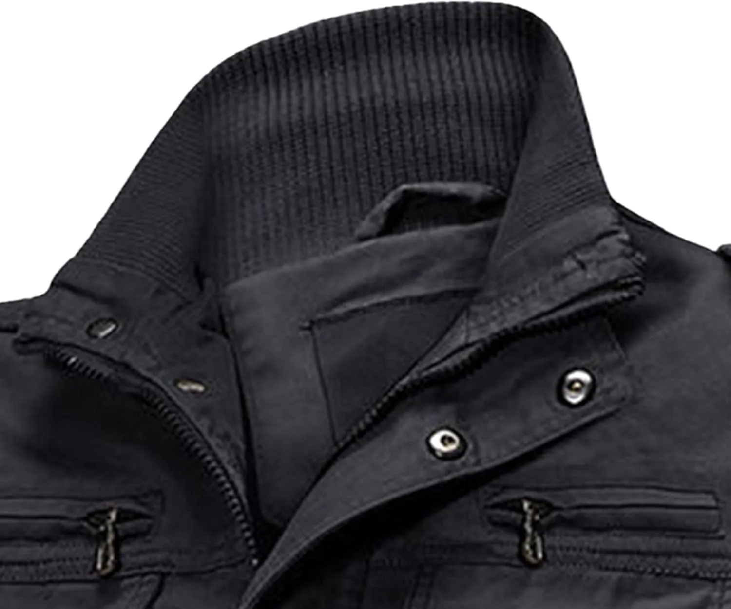 Men's Multi Pockets Cotton Cargo Jackets Zip Front Stand Collar Military Jackets Casual Loose Bomber Jacket