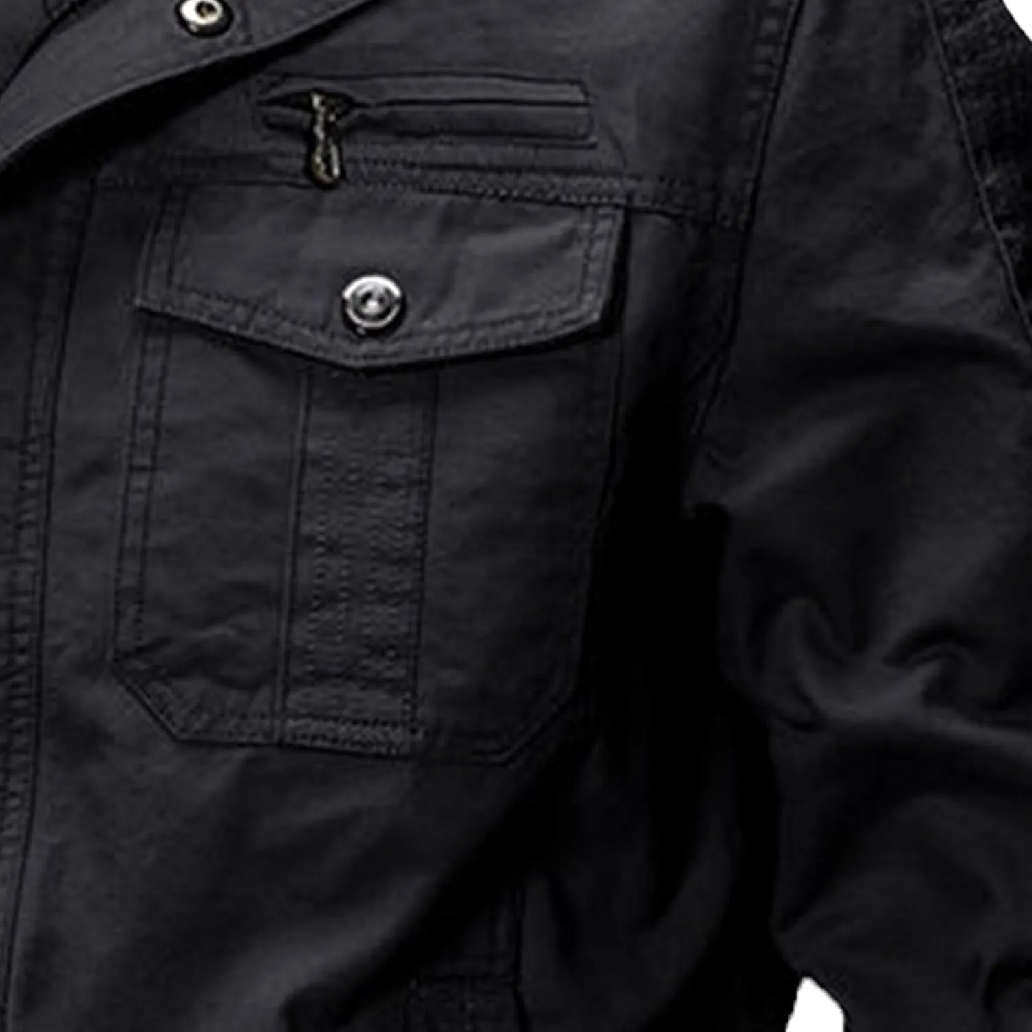 Men's Multi Pockets Cotton Cargo Jackets Zip Front Stand Collar Military Jackets Casual Loose Bomber Jacket
