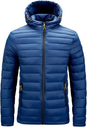Mens Puffer Jacket with Hood Lightweight Slim Fit Jacket Long Sleeve Zip Up Hoodie Quilted Down Coat Winter Outwear