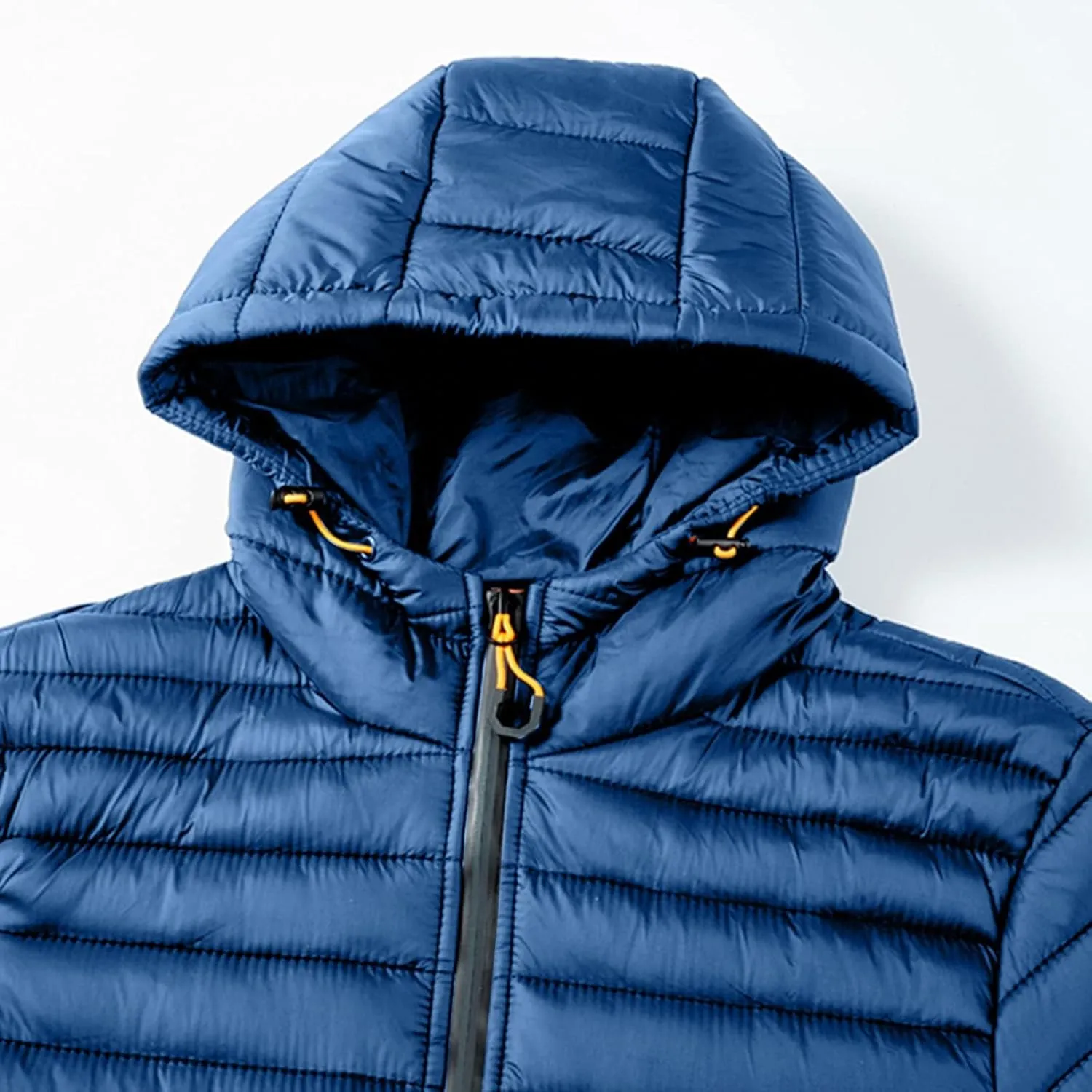 Mens Puffer Jacket with Hood Lightweight Slim Fit Jacket Long Sleeve Zip Up Hoodie Quilted Down Coat Winter Outwear