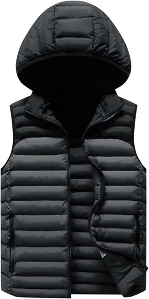 Mens Puffer Vest Fall Winter Quilted Puffer Down Vest Lightweight Slim Fit Zip Up Sleeveless Jacket with Hood