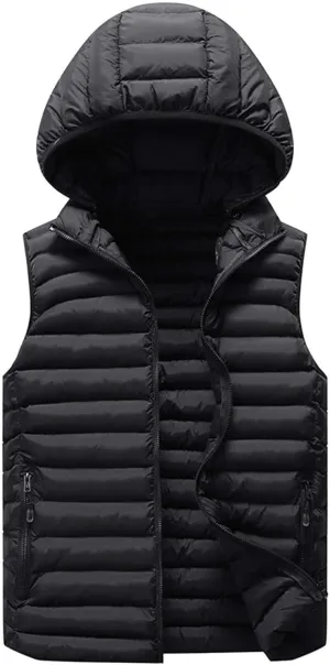 Mens Puffer Vest Fall Winter Quilted Puffer Down Vest Lightweight Slim Fit Zip Up Sleeveless Jacket with Hood