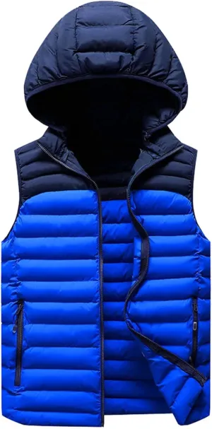 Mens Puffer Vest Fall Winter Quilted Puffer Down Vest Lightweight Slim Fit Zip Up Sleeveless Jacket with Hood