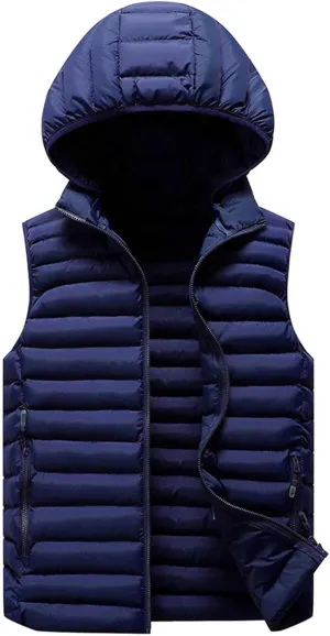 Mens Puffer Vest Fall Winter Quilted Puffer Down Vest Lightweight Slim Fit Zip Up Sleeveless Jacket with Hood