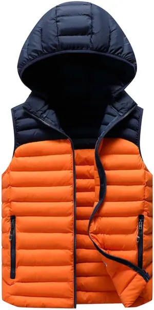 Mens Puffer Vest Fall Winter Quilted Puffer Down Vest Lightweight Slim Fit Zip Up Sleeveless Jacket with Hood