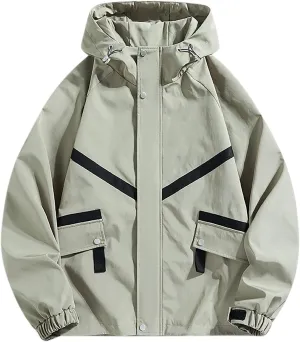 Mens Rain Jacket Lightweight Outdoor Hiking Travel Waterproof Hooded Windbreaker Fashion Y2k Teen Boy Street Jacket Coat