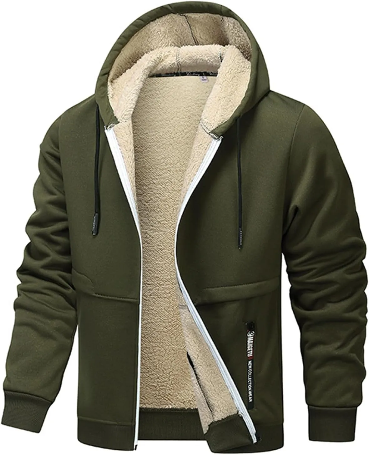 Men's Sherpa Hoodies Jacket Zip Up Fleece Lined Sweatshirt Winter Warm Jackets Hooded Casual Work Tops with Pocket