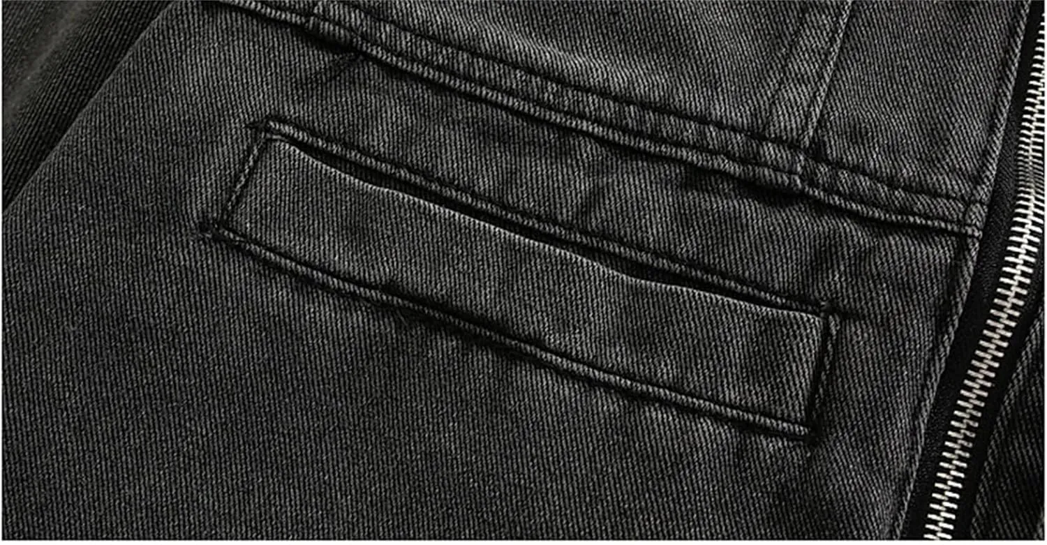 Men's Stand Collar Denim Jackets Casual Versatile Distressed Flex Stretch Workwear Trucker Jean Jackets