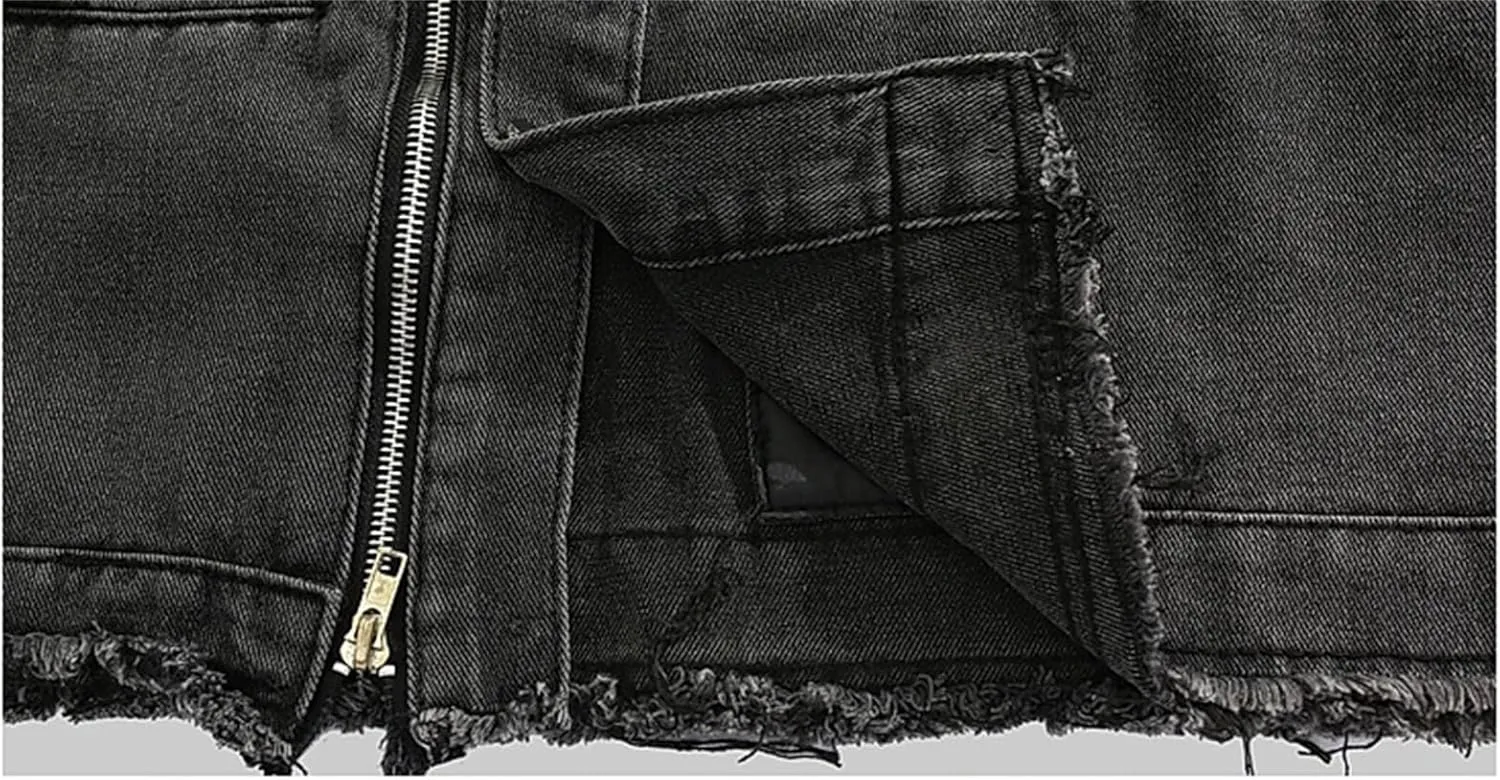 Men's Stand Collar Denim Jackets Casual Versatile Distressed Flex Stretch Workwear Trucker Jean Jackets