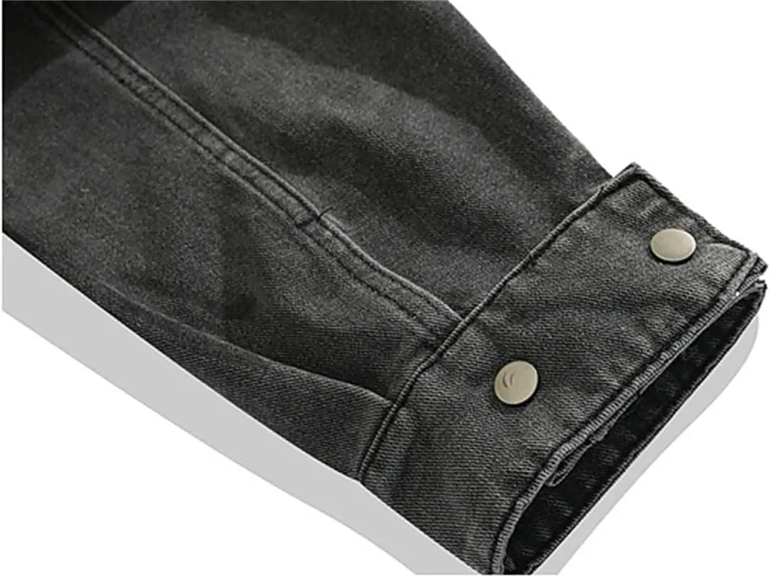 Men's Stand Collar Denim Jackets Casual Versatile Distressed Flex Stretch Workwear Trucker Jean Jackets