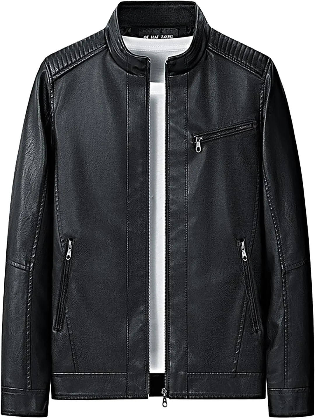 Mens Stylish Faux Leather Jackets Vintage Biker Motorcycle Riding Jackets Stand Collar Trucker Jacket Leather Coat