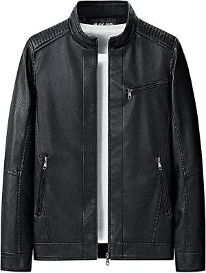 Mens Stylish Faux Leather Jackets Vintage Biker Motorcycle Riding Jackets Stand Collar Trucker Jacket Leather Coat
