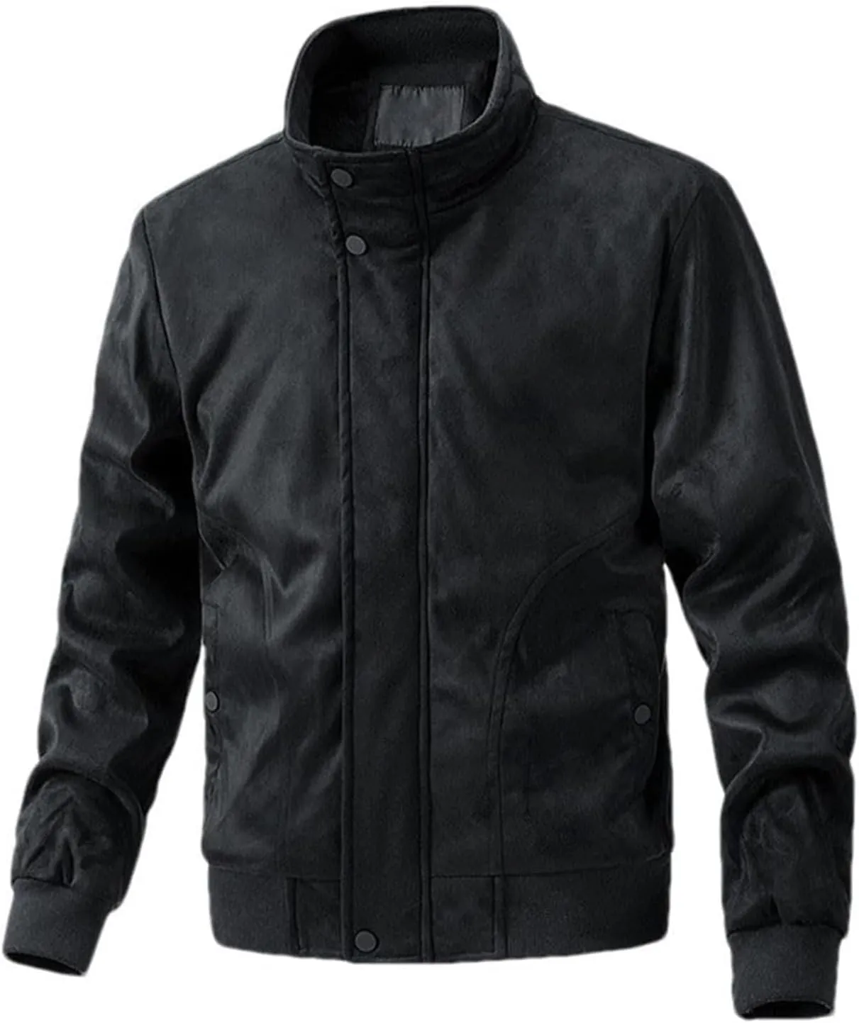 Men's Vintage Fleece Jackets Stand Collar Sherpa Lined Winter Coats Windproof Bomber Casual Jackets with Pocket