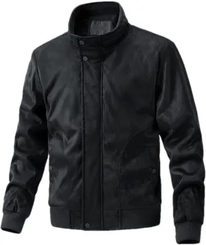 Men's Vintage Fleece Jackets Stand Collar Sherpa Lined Winter Coats Windproof Bomber Casual Jackets with Pocket