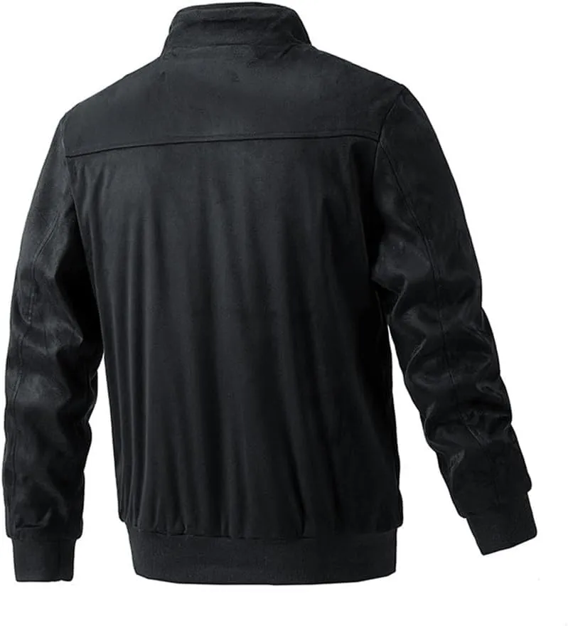 Men's Vintage Fleece Jackets Stand Collar Sherpa Lined Winter Coats Windproof Bomber Casual Jackets with Pocket