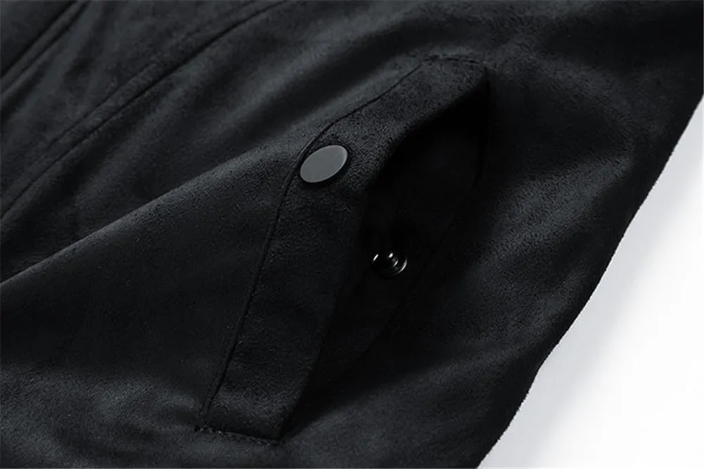 Men's Vintage Fleece Jackets Stand Collar Sherpa Lined Winter Coats Windproof Bomber Casual Jackets with Pocket